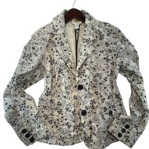 Talbots Floral Stretch Blazer Jacket Women's Size 12 Black White Career